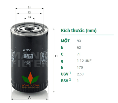 Lọc dầu Mann W950 - Ảnh 2